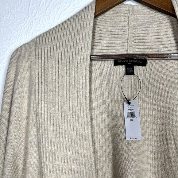 NWT Banana Republic Women's 2XL Ribbed Cream Beige Long Open Soft Cardigan - Picture 7 of 13